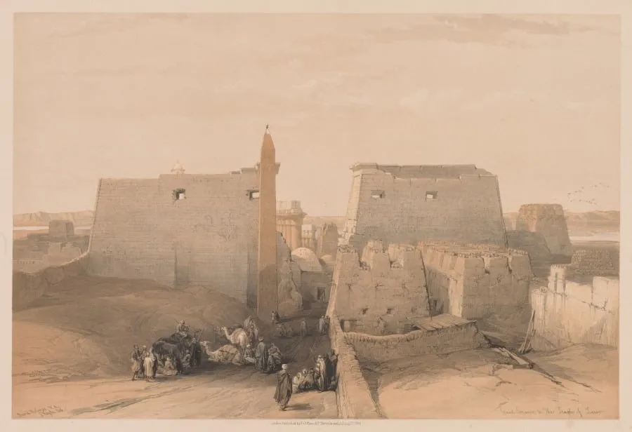 Egypt and Nubia: Volume II - No. 38, Grand Entrances to the Temple of Luxor, by Louis Haghe, 1838