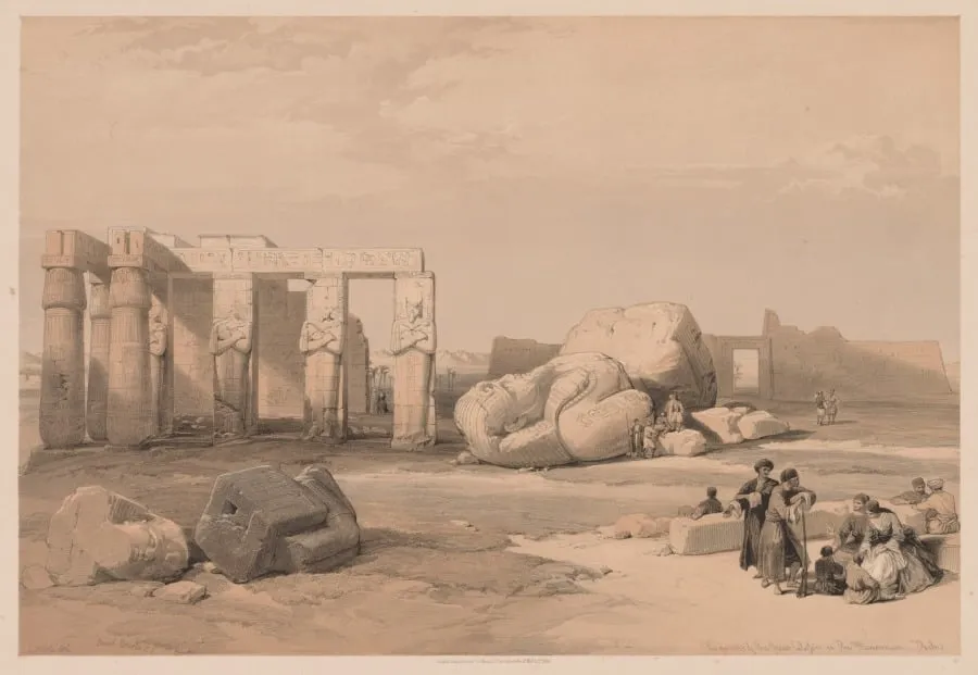 Egypt and Nubia: Volume II - No. 4, Fragments of the Great Colossi, at the Memnonium, by Louis Haghe, 1838