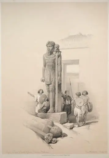 Egypt and Nubia: Volume II - No. 7, Colossi at Wady Saboua, by Louis Haghe
