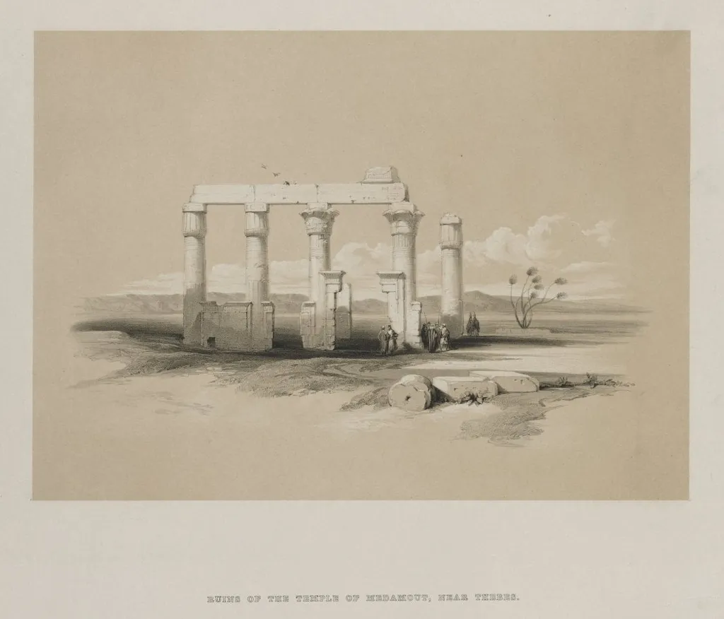 Egypt and Nubia, Volume II: Ruins of the Temple of Madamoud, at Thebes, by Louis Haghe, 1847