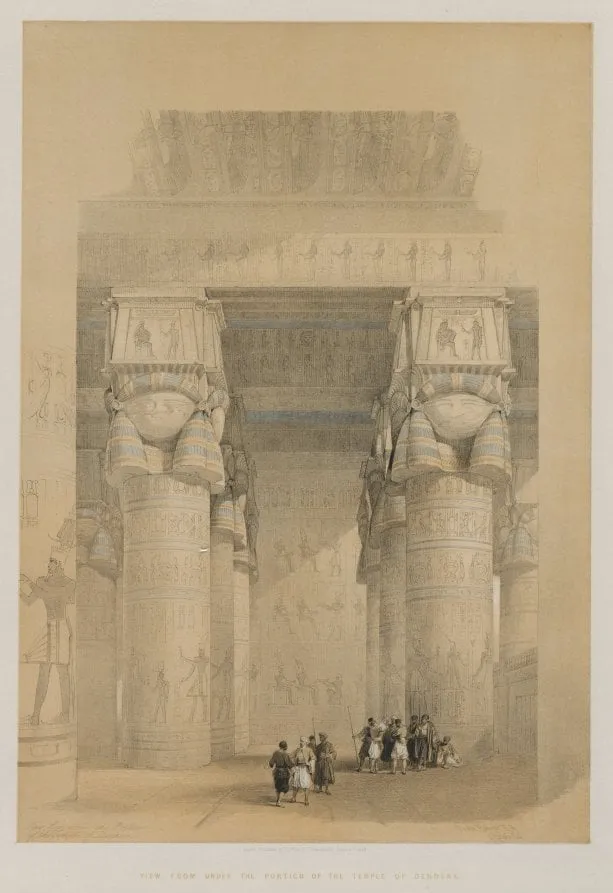 Egypt and Nubia, Volume II: View from Under the Portico of the Temple of Dendera, by Louis Haghe, 1849