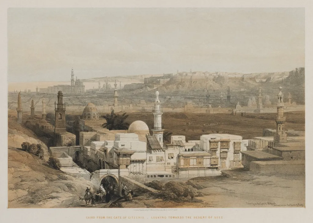 Egypt and Nubia, Volume III: Cairo from the Gate of Citzenib, Looking towards the Desert of Suez, by Louis Haghe, 1849