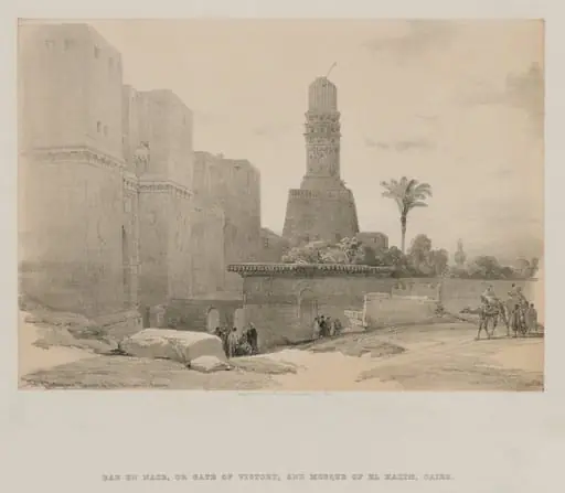 Egypt and Nubia, Volume III: Gate of Victory and Minaret of the Mosque El Hakim, by Louis Haghe