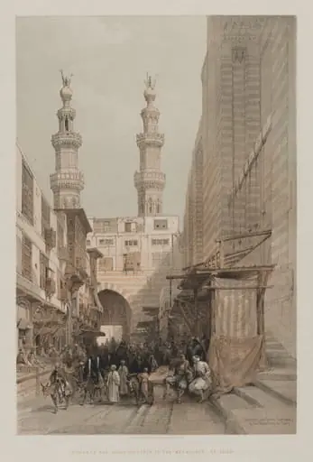 Egypt and Nubia, Volume III: Minarets, and Grand Entrance of the Metwaleys, at Cairo, by Louis Haghe