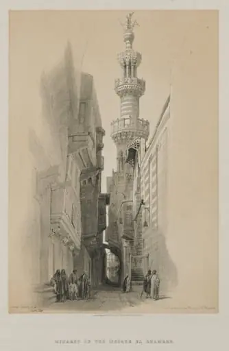 Egypt and Nubia, Volume III: The Minaret of the Mosque El Rhamree, by Louis Haghe