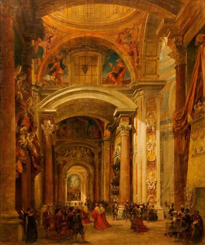 Interior of St Peter's, Rome, by Louis Haghe, oil, 1855