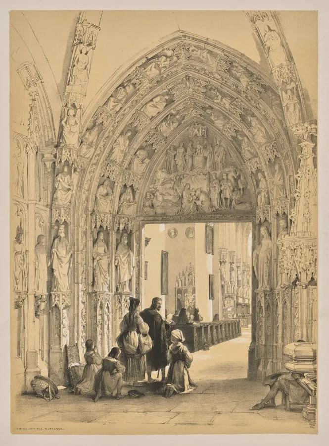 Sketches in Belgium and Germany, First Series, Porch of Frauenkirch, Nuremberg, by Louis Haghe, 1845