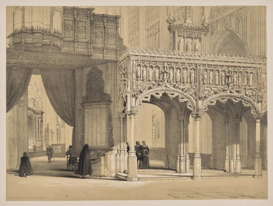Sketches in Belgium and Germany, First Series, Screen in the Cathedral of St. Peter, Louvain, by Louis Haghe, 1845