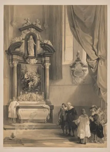 Sketches in Belgium and Germany, Second Series:  No. 26 - Tomb of Rubens, St. Jacques, Antwerp, by Louis Haghe