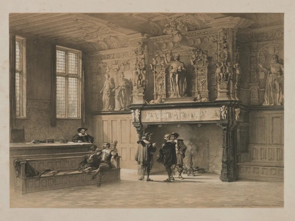 Sketches in Belgium and Germany, Volume I: Hall of Justice of the Magistrates du Franc, Bruges, by Louis Haghe, 1840