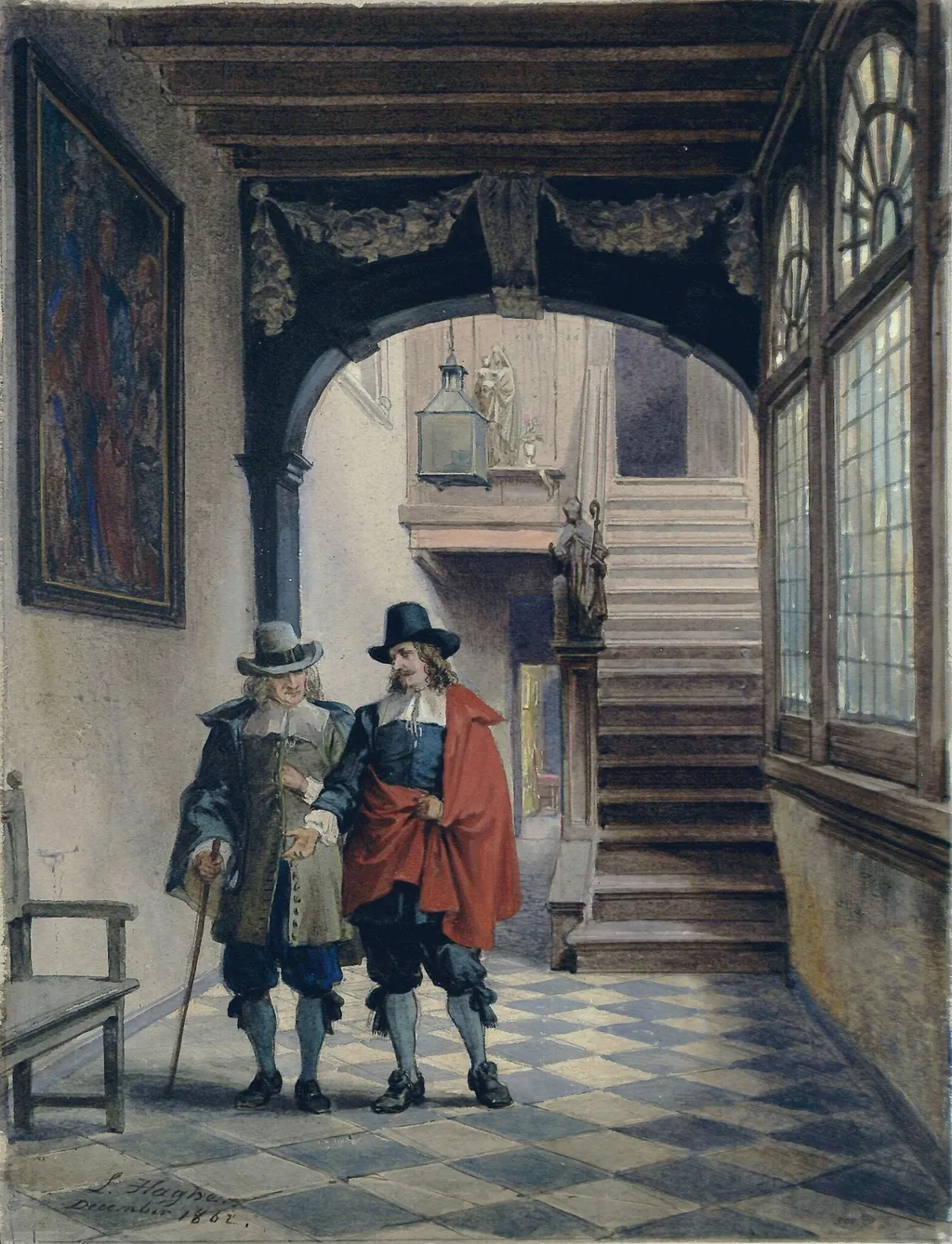 The Corridor, Brewer's Hall, Antwerp, by Louis Haghe, watercolor, 1862