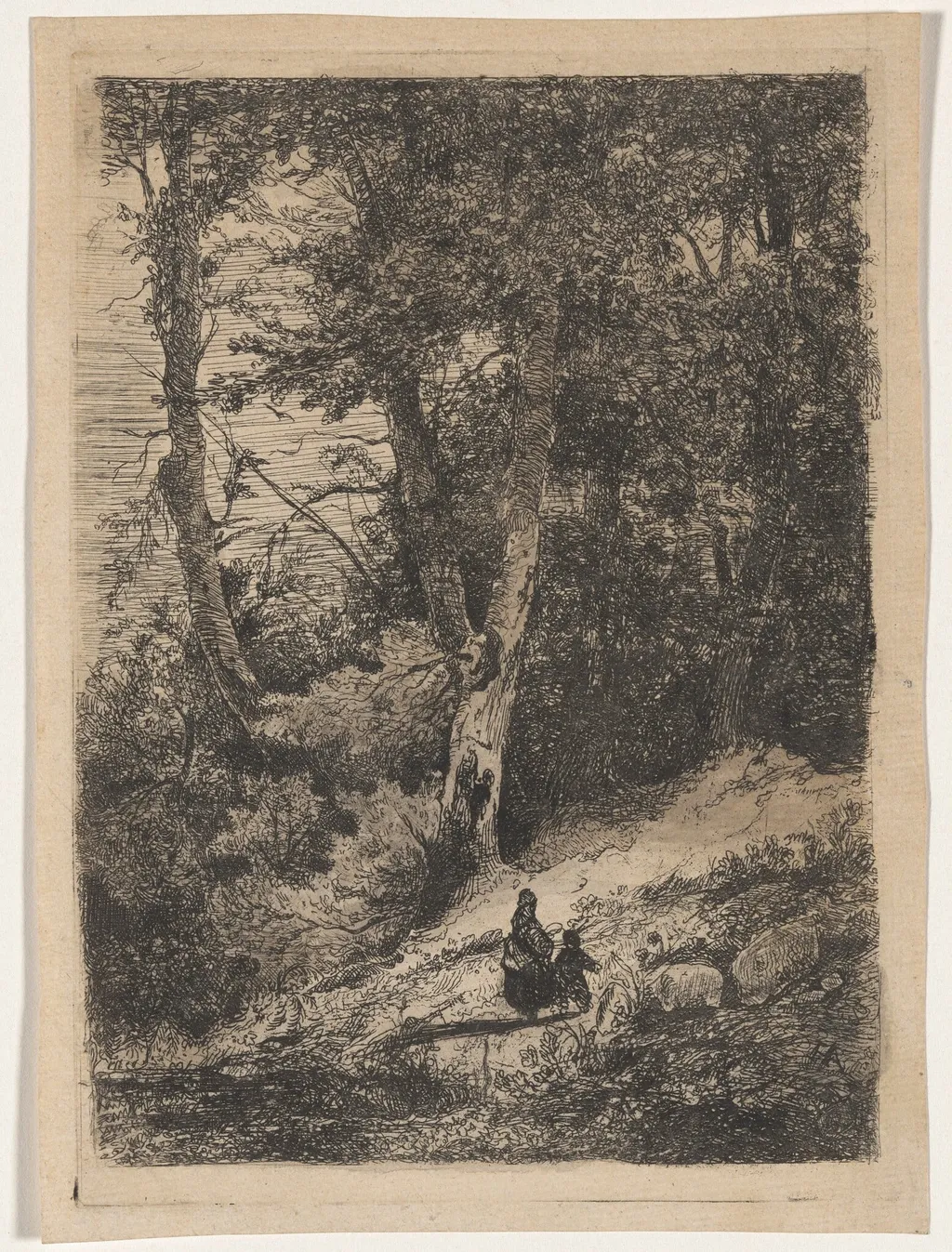 The Inner Forest (Intérieur du bois), by Louis Hector François Allemand, ink, 1855
