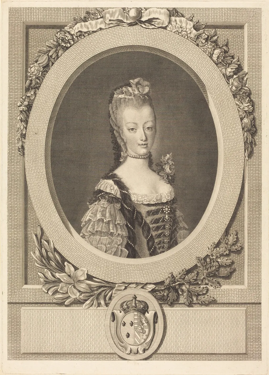Marie-Antoinette of France, by Louis-Jacques Cathelin, ink, 1775