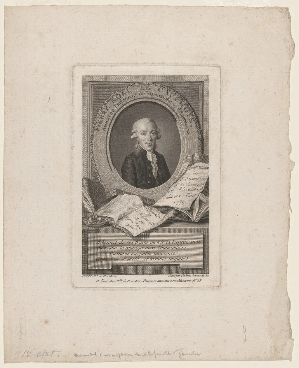 Pierre Noel le Cauchois, by Louis-Jacques Cathelin, ink, 1786