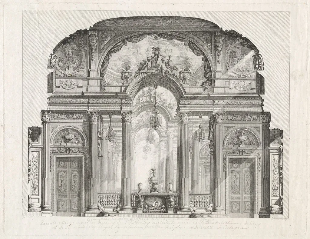 Cross Section of the Salon of the Palazzo Spinola, Genoa, by Louis Jean Desprez, ink, 1777