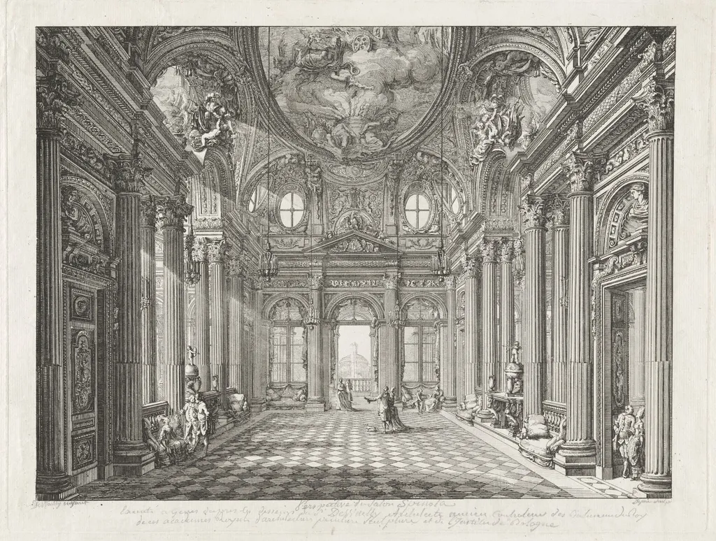 Perspectival View of the Salon of the Palazzo Spinola, Genoa, by Louis Jean Desprez, ink, 1777