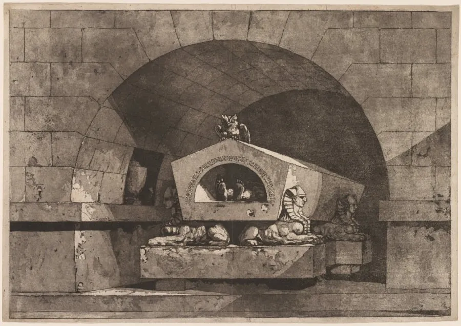Tomb with Sphinxes and an Owl, by Louis Jean Desprez, 1782