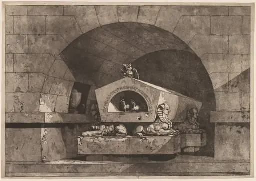 Tomb with Sphinxes and an Owl, by Louis Jean Desprez