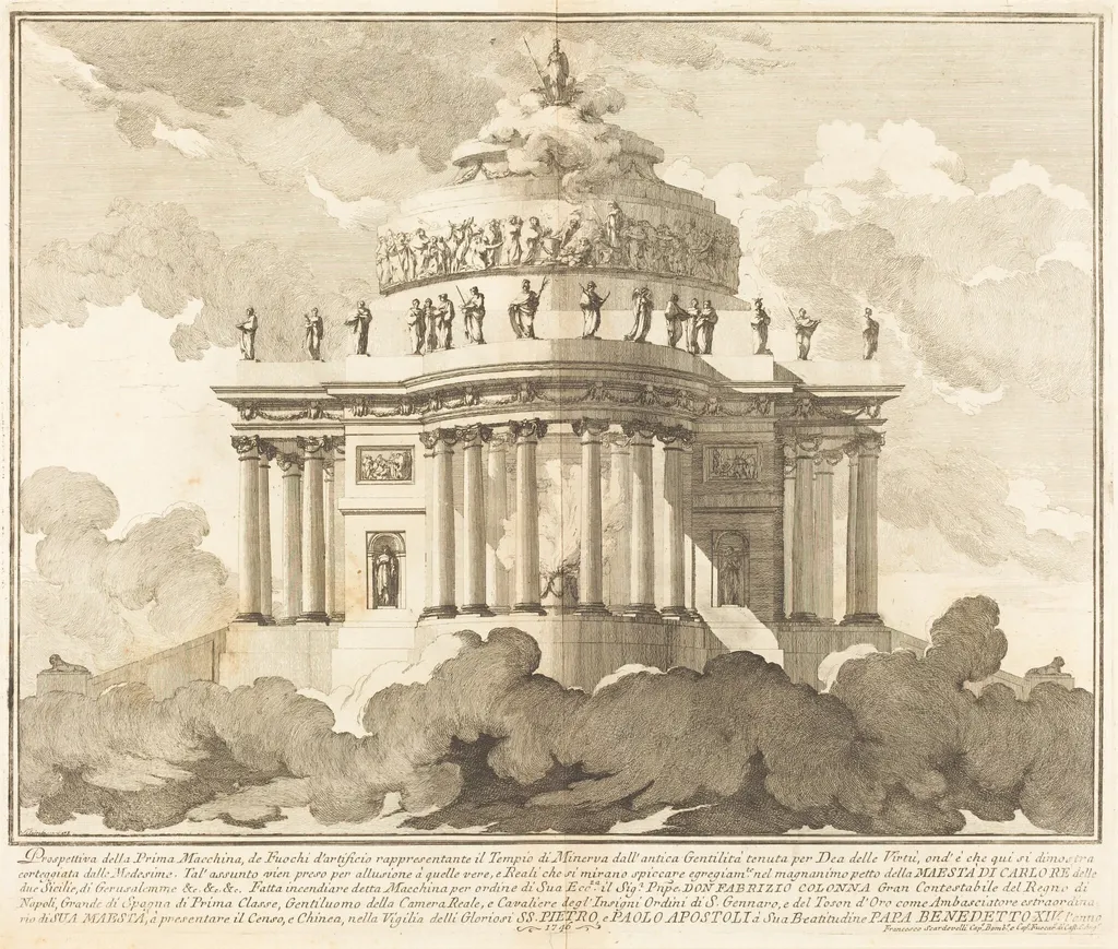 The Prima Macchina for the Chinea of 1746: The Temple of Minerva, by Louis-Joseph Le Lorrain, ink, 1746