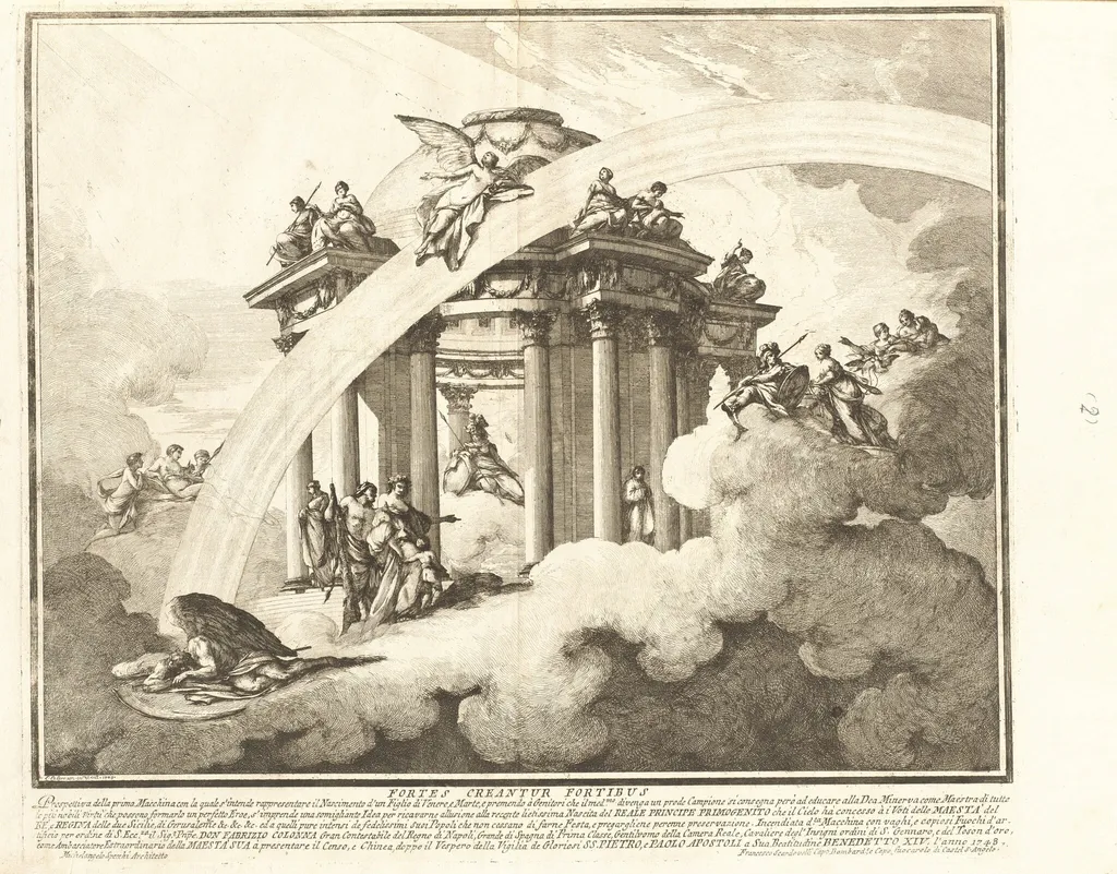 The Prima Macchina for the Chinea of 1748: The Son of Venus and Mars Presented to the Temple of Minerva, by Louis-Joseph Le Lorrain, ink, 1748
