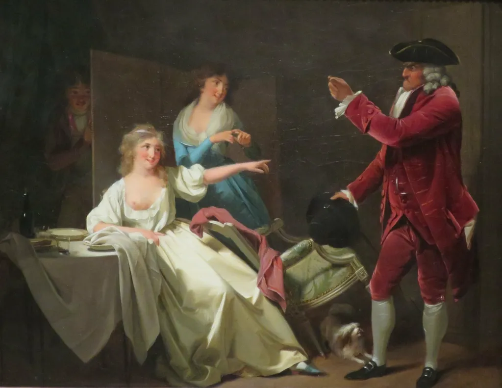 Interrupted Supper: “Oh, what a fool!”, by Louis-Léopold Boilly, oil, 1796