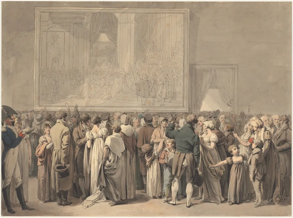 The Public in the Salon of the Louvre, Viewing the Painting of the "Sacre", by Louis-Léopold Boilly, ink, 1808