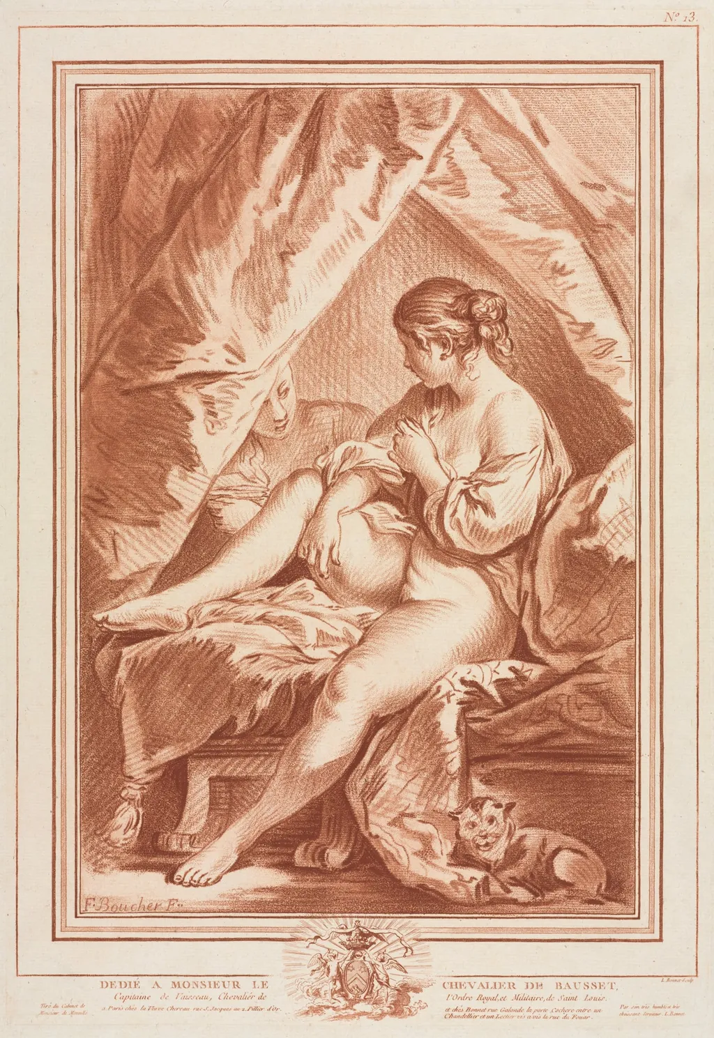 Young Woman Seated on a Bed, by Louis-Marin Bonnet, 1764