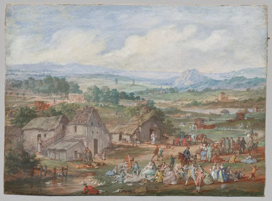 A Party Picnicking Near a Village, by Louis-Nicolas van Blarenberghe, 1765