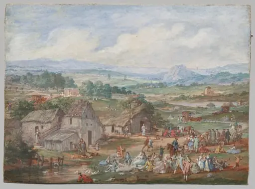 A Party Picnicking Near a Village, by Louis-Nicolas van Blarenberghe