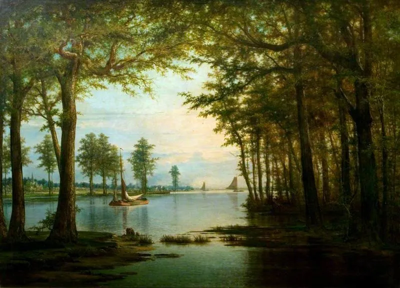 View on the Scheldt, by Louis Pulinckx, oil, 1875
