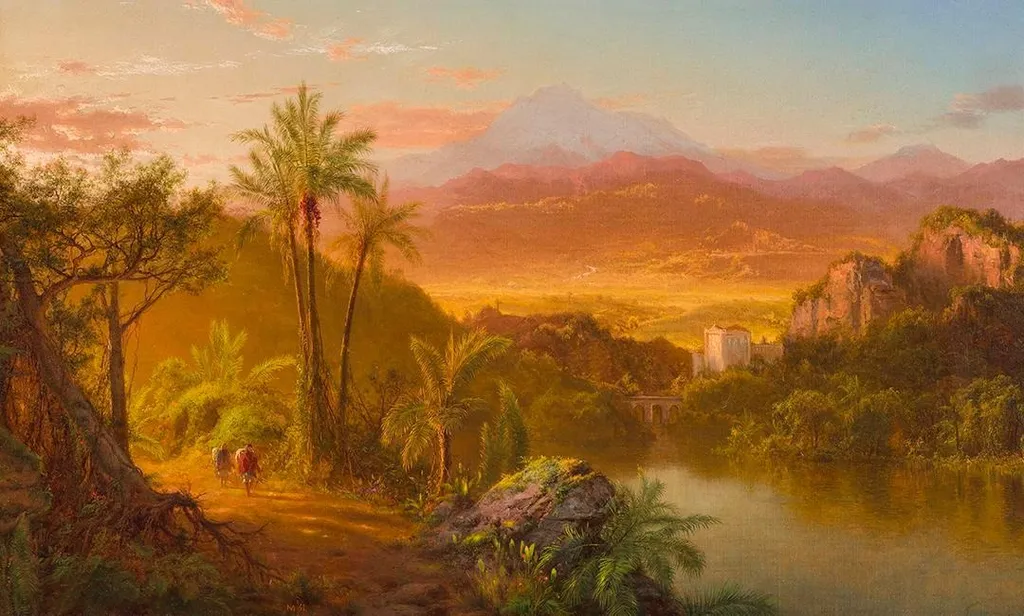 Travelers in a Tropical Landscape, by Louis Rémy Mignot, oil, 1861