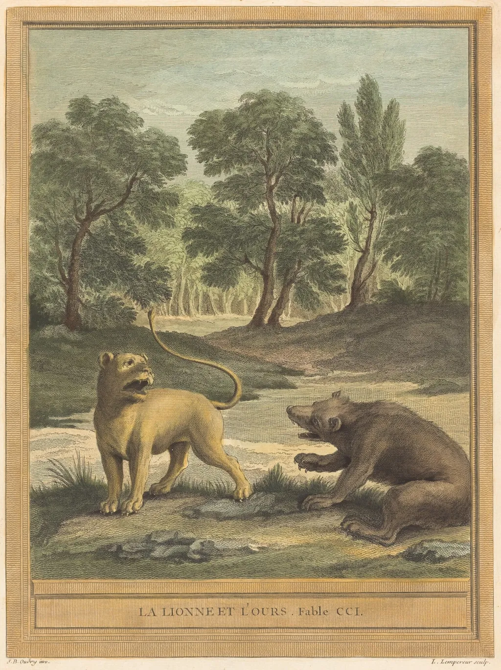 La lionne et l'ours (The Lion and the Bear), by Louis-Simon Lempereur, ink, 1759