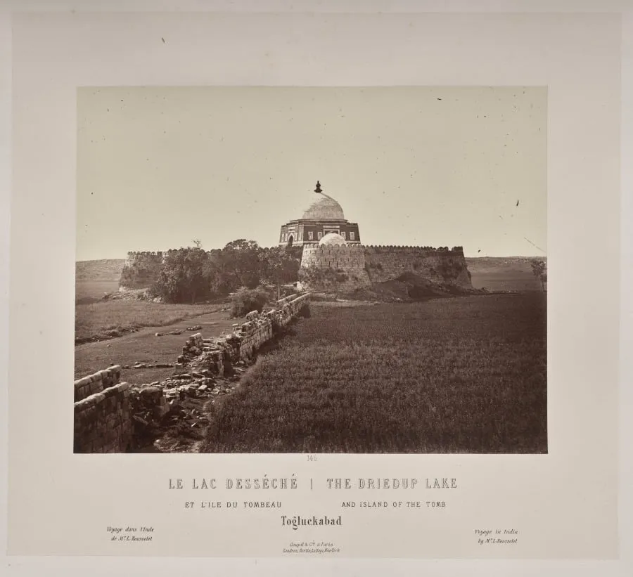 The Driedup Lake and Island of the Tomb, Togluckabad, by Louis-Théophile Marie Rousselet, 1866