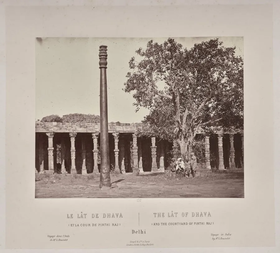 The Lât of Dhava and the Courtyard of Pirthi Raj, Delhi, by Louis-Théophile Marie Rousselet, 1866