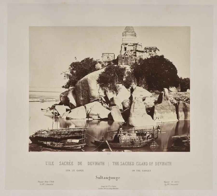 The Sacred Island of Devinath on the Ganges, Sultangunge, by Louis-Théophile Marie Rousselet, 1866