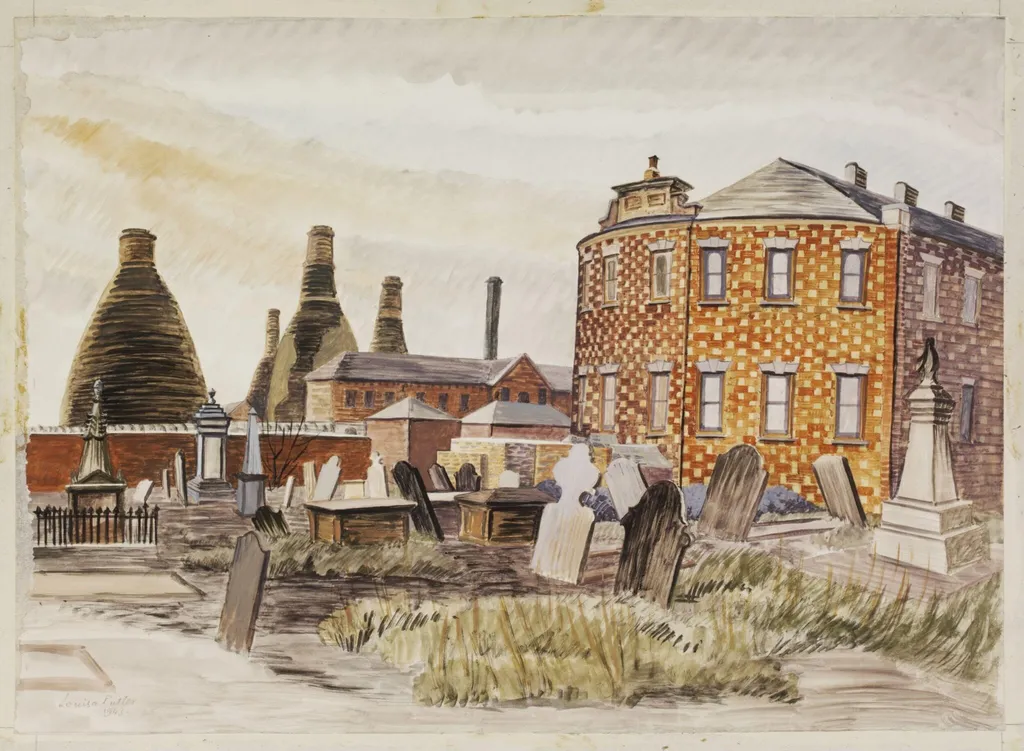 Bethesda Methodist Chapel and Churchyard, Hanley, Staffordshire, by Louisa Puller, watercolor, 1943