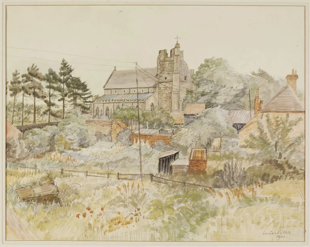 St. Bartholomew's Church, Orford, from the North-West, by Louisa Puller, watercolor, 1942