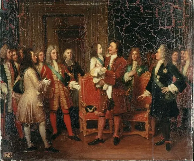 Louis XV enfant visite le Tsar Pierre Ier à l'hôtel de Lesdiguières, le 10 mai 1717, by Louise Hersent