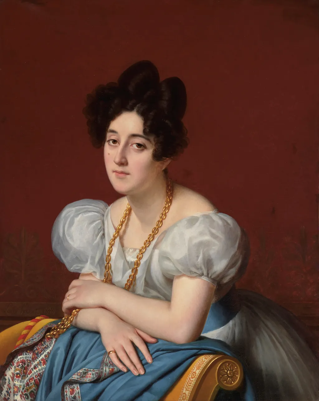 Portrait of a young woman leaning on a meridienne, by Louise Hersent, oil, 1828
