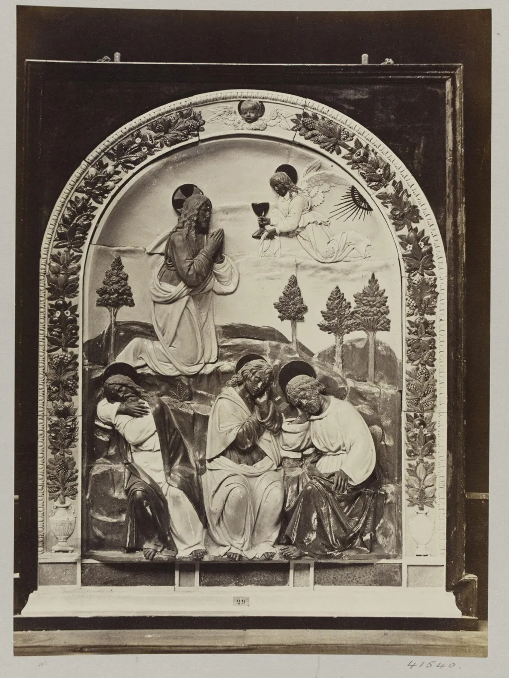 Altar piece depicting Christ in the Garden of Olives in enamelled earthenware, by Louise Laffon, photographic, 1864
