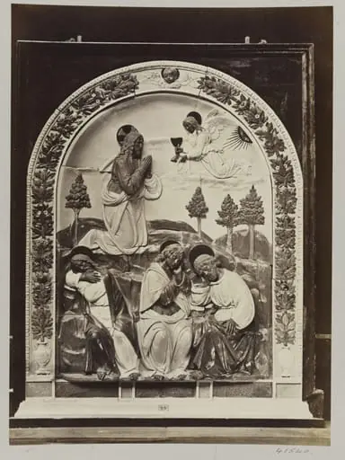 Altar piece depicting Christ in the Garden of Olives in enamelled earthenware, by Louise Laffon