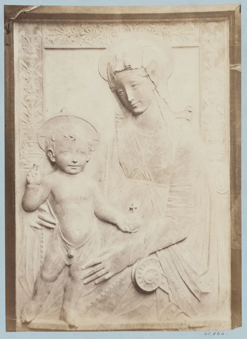 Bas-relief depicting the Virgin and Child attributed to Rosellino, by Louise Laffon, photographic, 1864