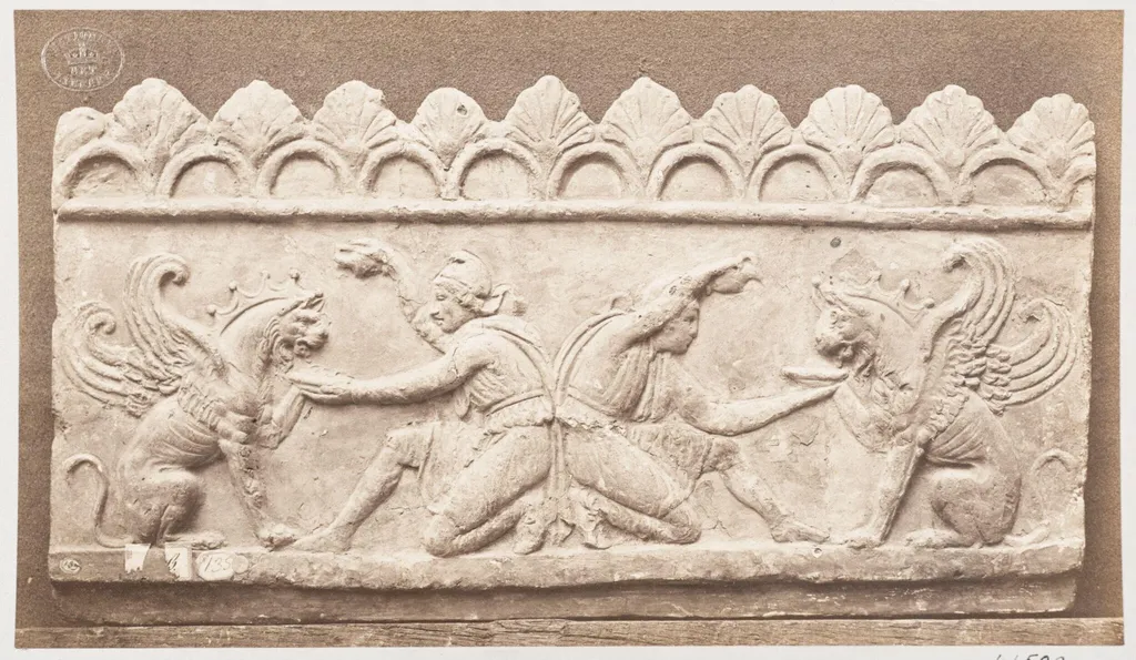 Bas-relief 'Libations of griffons' in terra cotta, by Louise Laffon, photographic, 1864