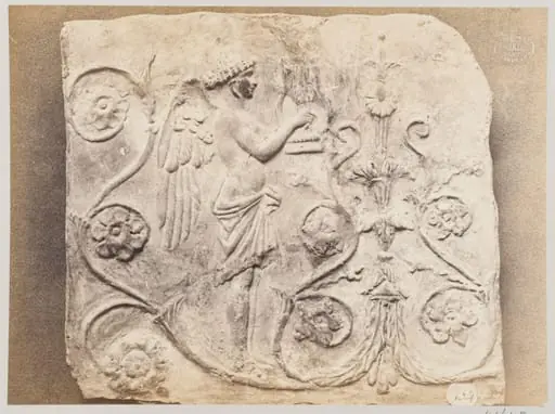 Bas-relief of a geni and a lyre in terra cotta, by Louise Laffon