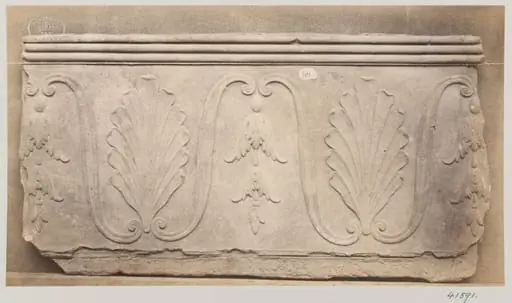 Bas-relief of a portion of a frieze depicting a palmetto and foliage in terra cotta, by Louise Laffon
