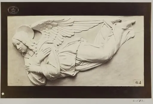 Bas-relief of enamelled flying angel, by Louise Laffon