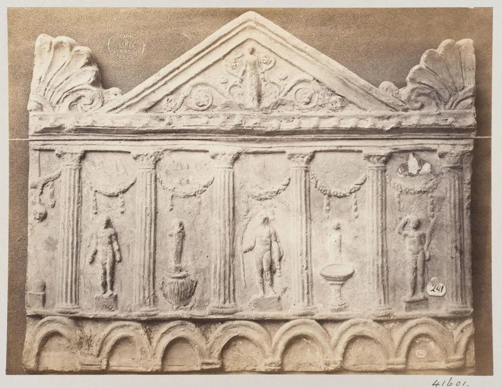 Bas-relief of the Temple of Hercules in terra cotta, by Louise Laffon, photographic, 1864