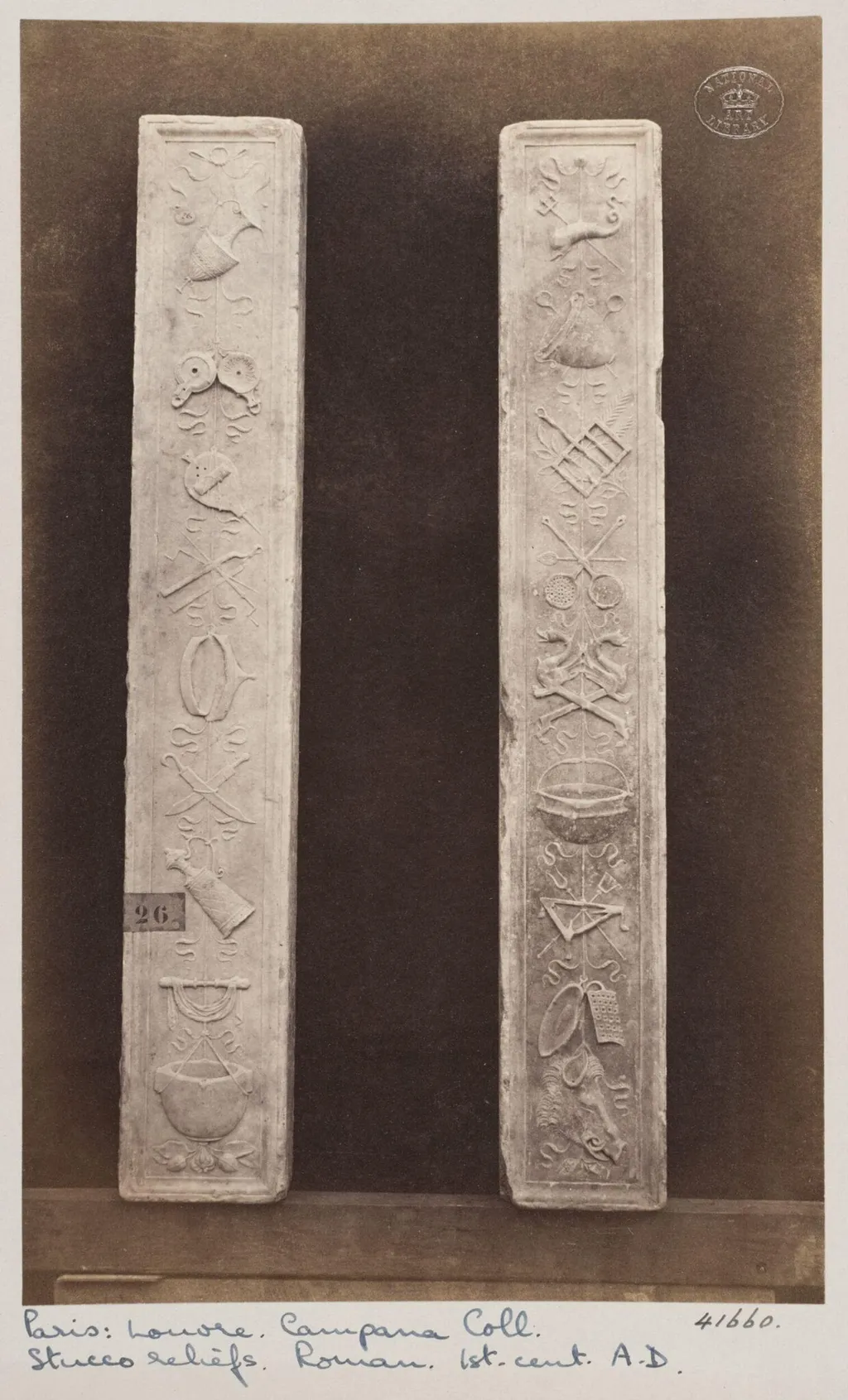Bas-relief of two marble portions of a chambranle of the renaissance period, by Louise Laffon, photographic, 1864