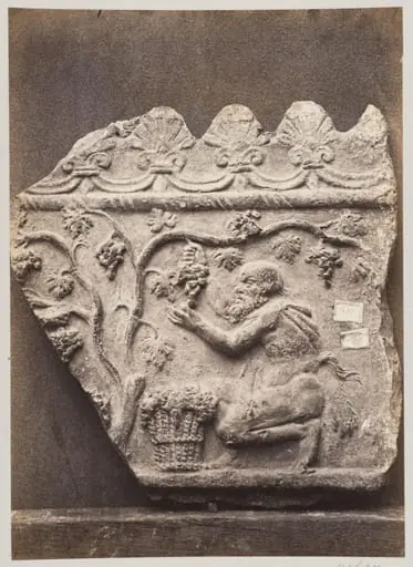 Bas-relief portion of frieze with harvesting satyr in terra cotta
