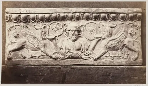 Bas-relief portion of frieze with the 'Libation of Asiatic Sphinx' in terra cotta, by Louise Laffon